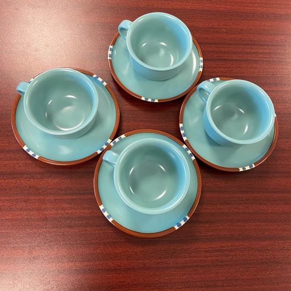 DANSK MESA TURQUOISE CUPS AND SAUCERS SET OF 4